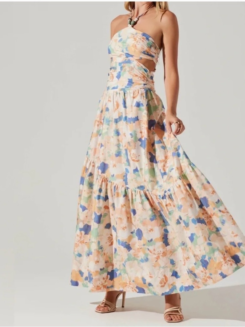 ASTR Linnea Halter Dress with Beaded Top size M